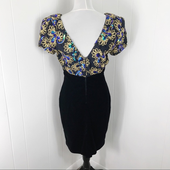 VINTAGE DAVE & JOHNNY 1980s Velvet Black Dress - Picture 3 of 12
